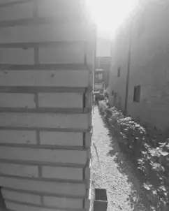 벽돌 외벽 모서리를 올려다본 모습